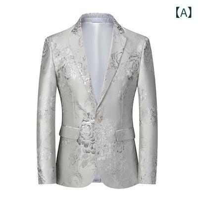 ジャケット メンズ 花柄 金箔プリント 切り替え スリムフィット シングルブレスト 舞台衣装 宴会 パーティー ビジネス カジュアル オフィスカジュアル しわになりにくい 綿ポリエステル混紡 春秋 6,824円