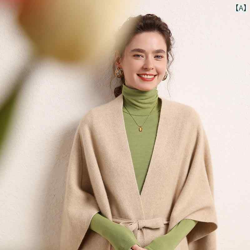 ショール レディース 女性用 カシミヤ ニット 高級感 上質 保温 防寒 秋冬 無地 大判 フリンジ 2way 羽織り カーディガン 14,414円