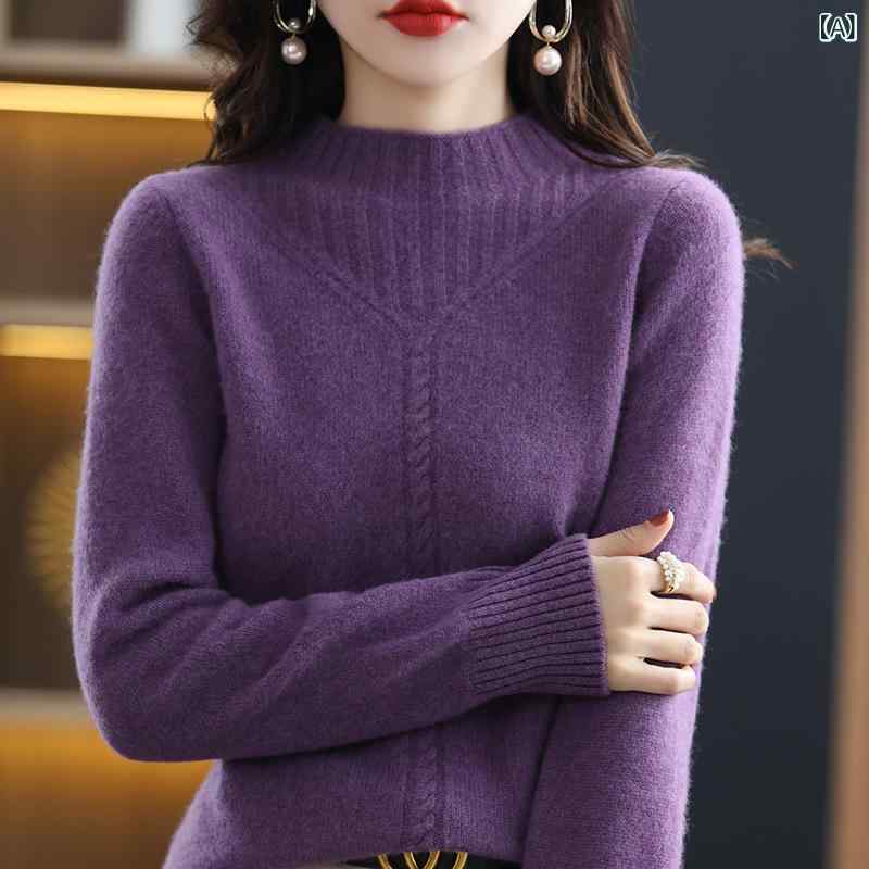 ニット レディース 秋冬 ウール カシミヤ ハイネック プルオーバー セーター ゆったり スタイルアップ 着回し 通勤 オフィス 普段使い