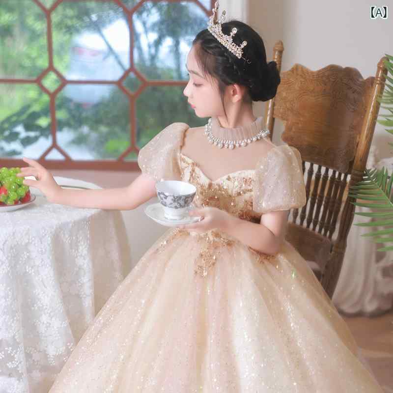 ドレス キッズ 女の子 プリンセスドレス フォーマル 上質 ライトラグジュアリー 個性的 ピアノ発表会 演奏会 コンクール 司会 ステージ衣装