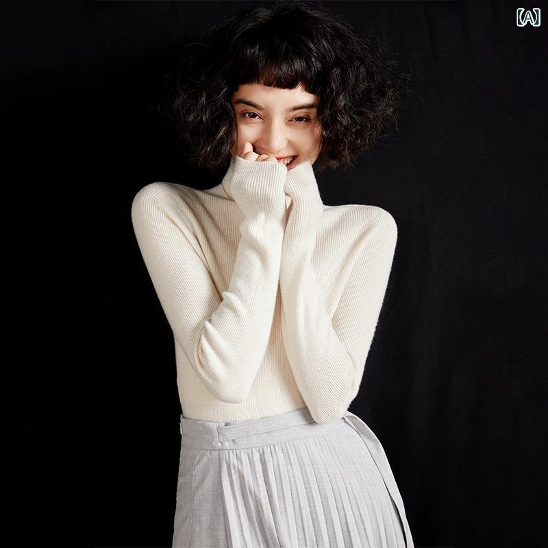 ニット レディース 女性用 カシミヤ シームレス タートルネック プルオーバー スリムフィット 上質 暖か 保温 柔らか 肌触り 秋冬 セーター インナー トップス