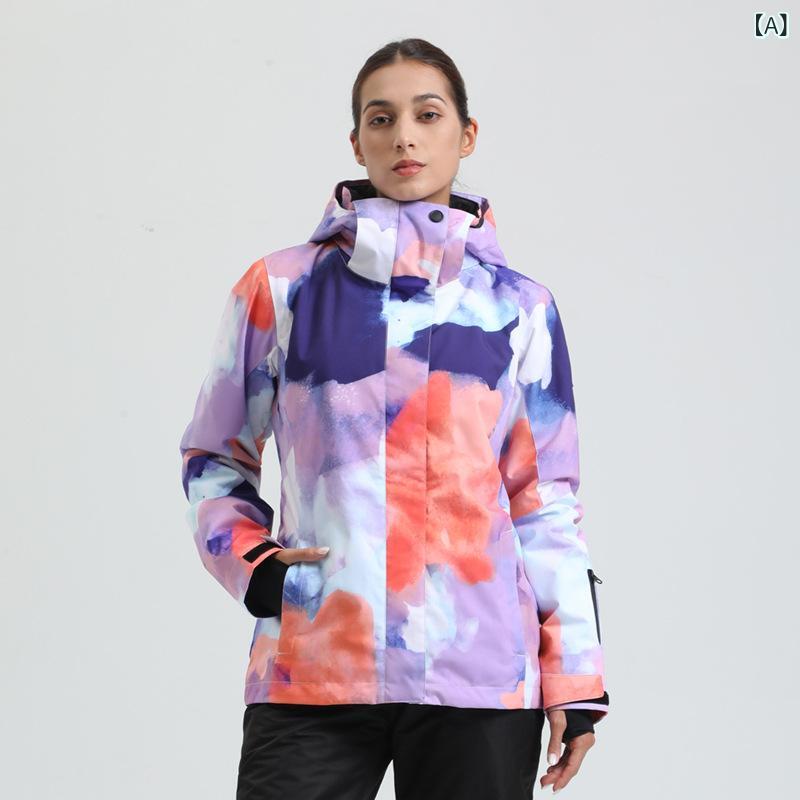 スキーウェア レディース 冬用 ジャケット アウター 中綿 厚手 保温 防風 防水 スキー スノーボード ウィンタースポーツ 通気性 あったか 柄物 おしゃれ