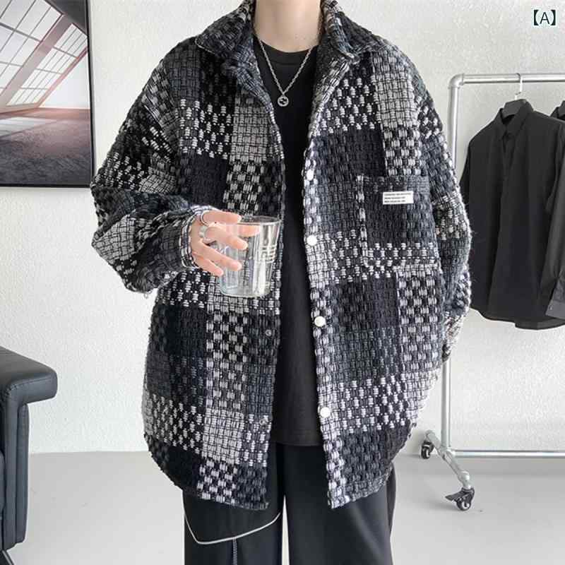 ジャケット メンズ インフルエンサー チェック柄 ビッグシルエット ゆったり 大きいサイズ ストリートカジュアル 普段使い 普段着 おしゃれ 襟付き 耐久性 ポリエステル 春秋冬
