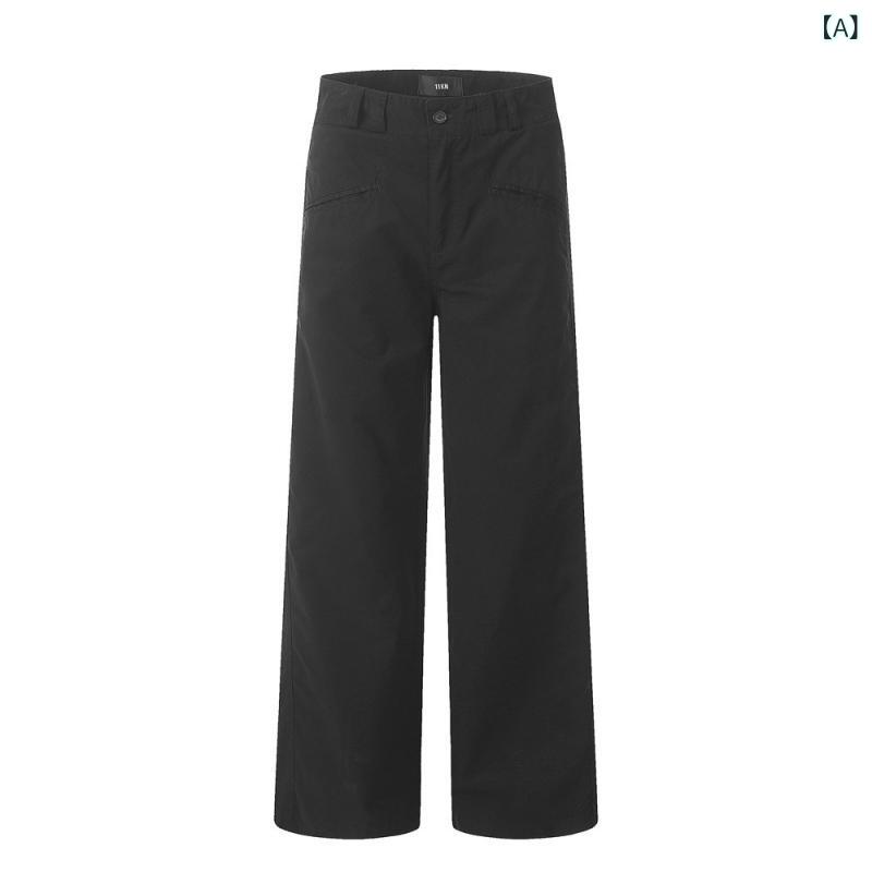 ワークパンツ メンズ 男性用 ルーズフィット ワイド ストレート ロングパンツ 多ポケット 無地 コットン 綿素材 通気性 イージーケア カジュアル ストリートファッション 普段使い ブラック ベージュ