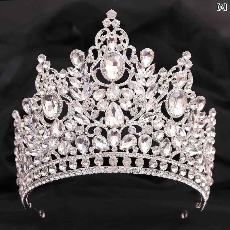 ヘッドドレス レディース 花嫁 ウェディング ブライダル 結婚式 欧米風 バロック調 合金 電気メッキ加工 クリスタル ラインストーン 豪華 大型 シルバー ゴールド 王冠 クラウン