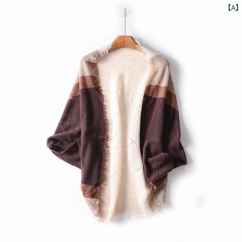 ショール レディース 100% カシミヤ 大判 マフラー ストール 2WAY ニット 暖かい 防寒 秋冬 ロング丈 着回し 高級感 栗ブラウン オフホワイト