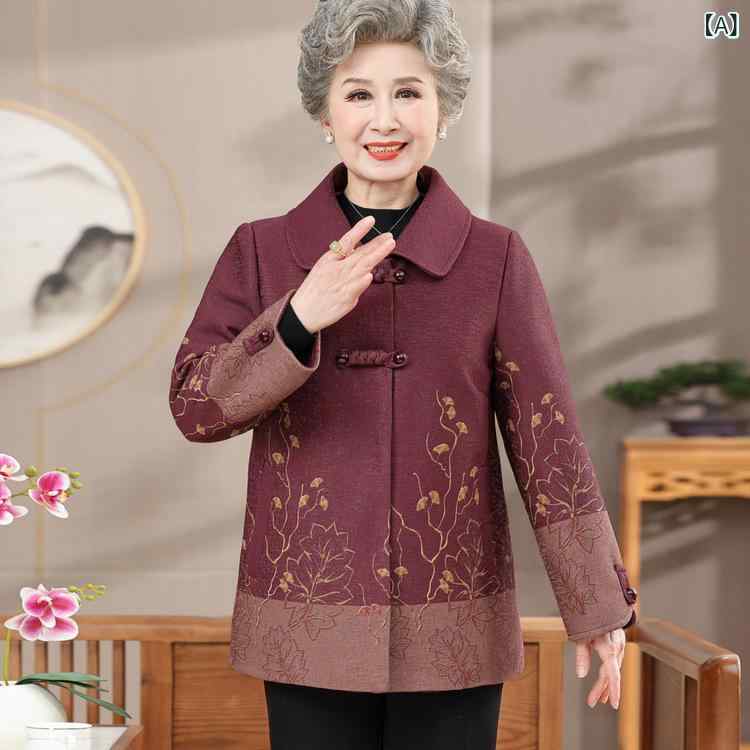 カーディガン レディース ミセス シニア 婦人服 秋冬 チャイナボタン 花柄 ゆったり オーバーサイズ 体型カバー 中厚手 パープル レッド おしゃれ カジュアル お出かけ アウター 羽織り