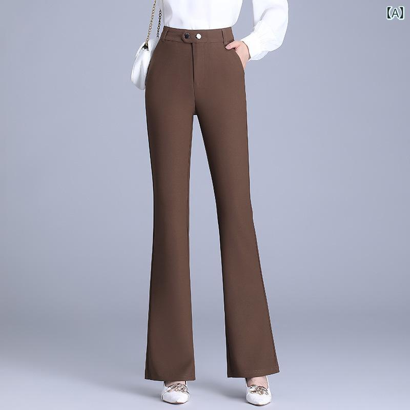 パンツ レディース ハイウエスト フレアパンツ 美脚 スタイルアップ シワになりにくい シンプル 着回し 上品 エレガント ファッション ポリエステル 綿混 微ストレッチ オフィス 通勤 カジュアル 秋冬 ブラウン ブラック|ラ・グラーヌ