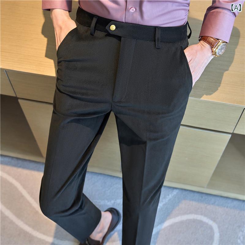 スラックス メンズ 男性用 カジュアル 厚手 秋冬 ウール ポリエステル ドレープ感 細身ストレート 微ストレッチ イージーケア ビジカジ オフィスカジュアル ロング丈 ボトムス