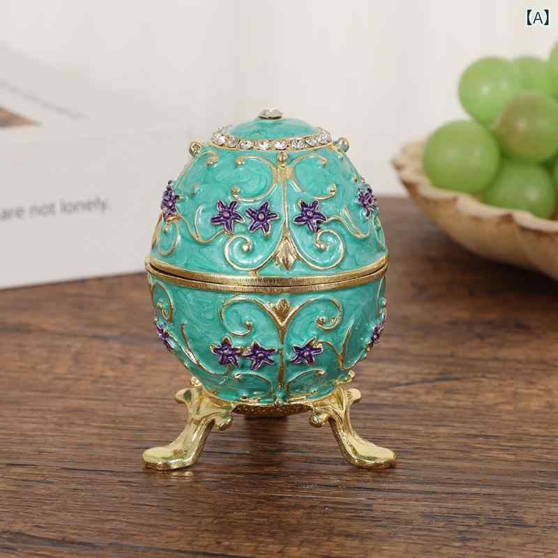 ジュエリーボックス 宝石箱 アクセサリーケース ヨーロピアン ロシア イースターエッグ 卵型 琺瑯細工 亜鉛合金製 金属工芸品 結婚祝い 記念品 小物入れ 青 赤