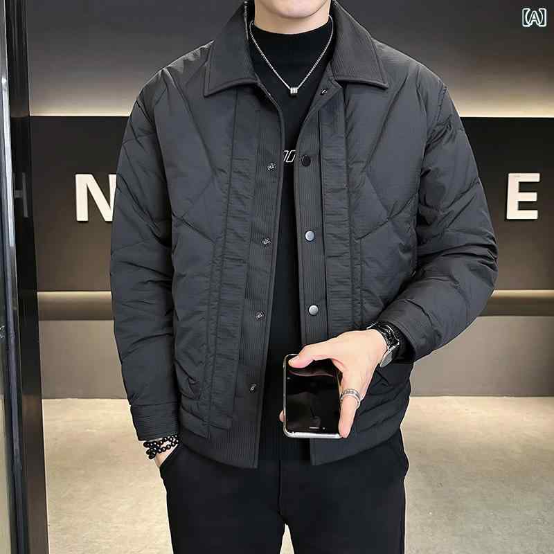落ち込む上衣 メンズ 秋冬 ホワイトダックダウン 高練りあわせる プルオーバー襟 質感 軽さ 軽防寒 ウォッシャブル ボンネットなし ビジカジ 通い 普段使い走り ポリエステル 黒いこと 赤銅色
