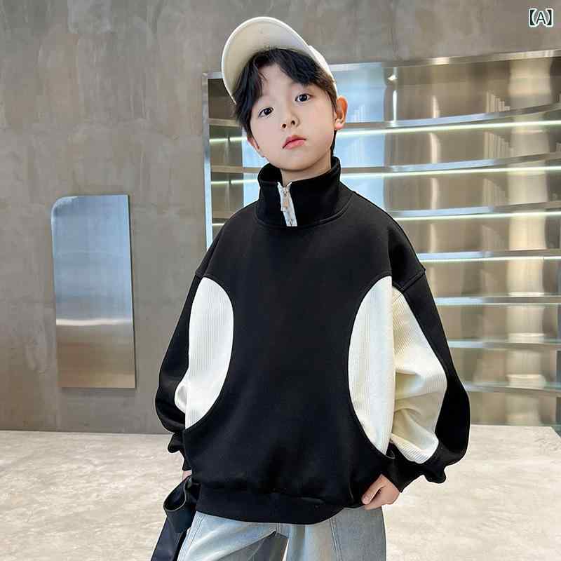 スウェット 男の子 ボーイズ キッズ 春秋 日系 レトロ カジュアル プルオーバー 長袖 綿 コットン 柔らか 高級感 トップス ブラック ベージュ