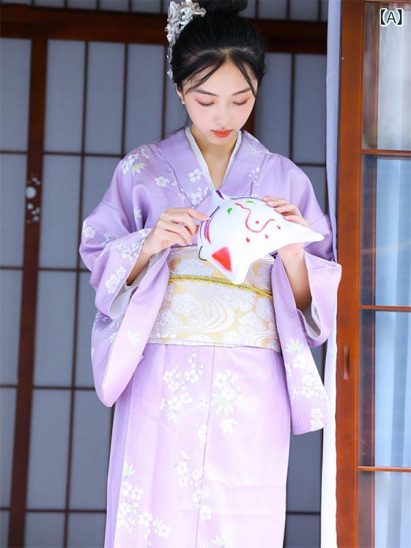 浴衣 レディース 紫色 お召しもの ゆかた 組みかえる版 分かりやすい着付け シワになりにくい ウォッシャブル ポリエステル 和風 観光旅行 旅する インスタ映え 春夏 レディースファッション-ドレス