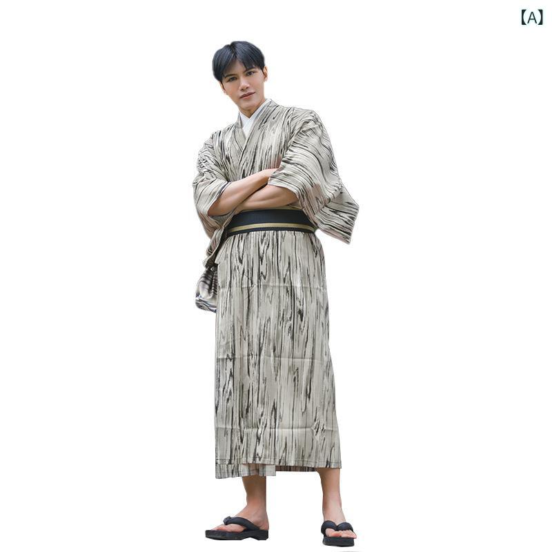 着物 男性用 日本 和風 伝統 武士 紳士 正装 フォーマル シワになりにくい イージーケア ポリエステル 木目調 通年 普段使い カジュアル