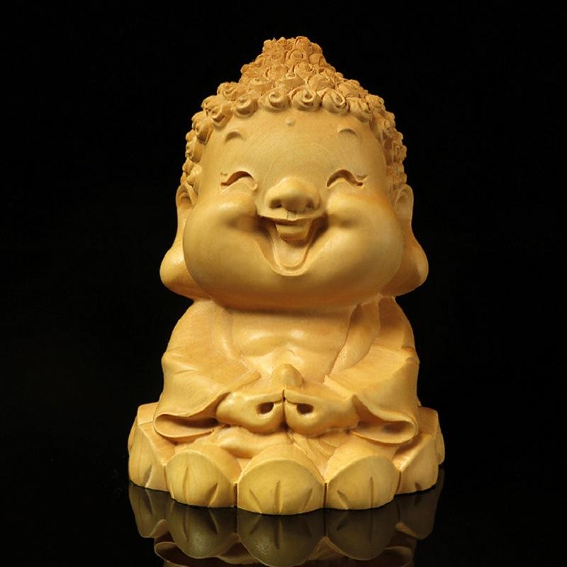 置物 黄楊木彫 デフォルメ キャラクター 弥勒菩薩 釈迦如来 布袋様 木製 ミニ仏像 手のひらサイズ インテリア 車内 玄関 リビング 開運 縁起物 プレゼント