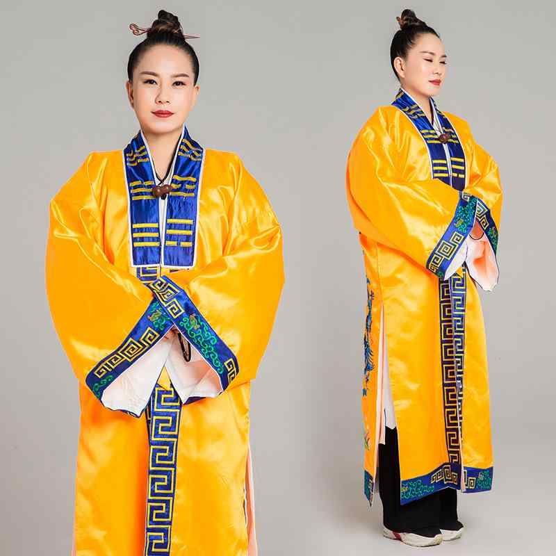 道服 男女兼用 太極拳服 八卦飾りつけ 円頂黒衣 法師 堅苦しさ お召しもの 武術 切磋琢磨 成年者用 ポリエステル 舎密学衣料繊維 中華風 言い慣わし 黄色 無償性大きさ ゆったり 伸び伸びする填まる