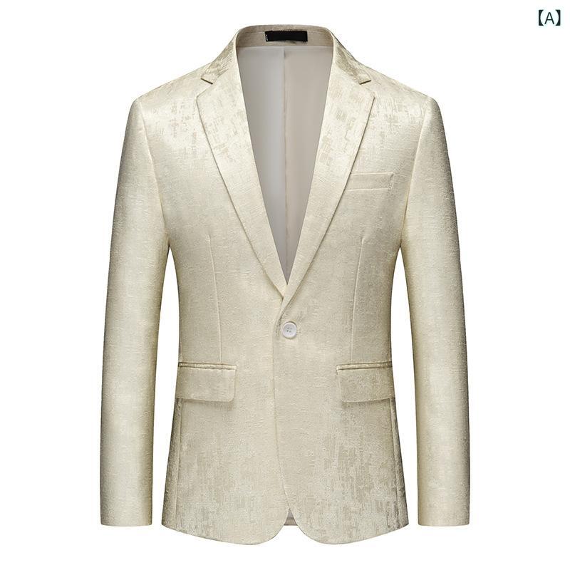 スーツ メンズ 男性用 1つボタン テーラードジャケット スリムフィット ビジネス カジュアル フォーマル 礼服 結婚式 パーティー 通勤 オフィス 韓国風 エレガント 高級感 ポリエステル アイボリー イエロー