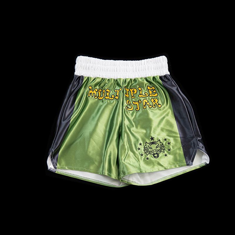 ショートパンツ 男女兼用 大人 子供用 格闘技 散打 泰拳 武術 トレーニング ジム フィットネス スポーツ 速乾 ドライ 伸縮性 サテン ポリエステル 緑 赤