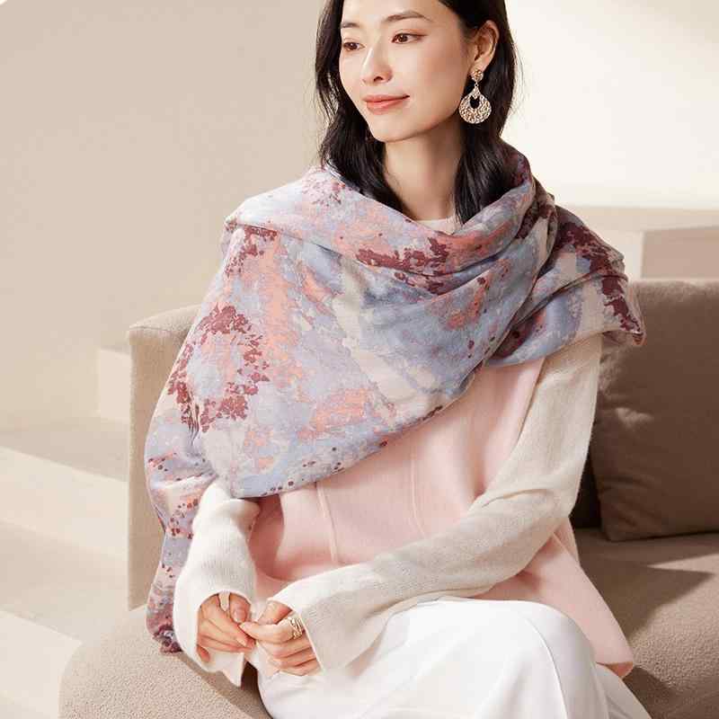 ストール レディース ショール 100%カシミヤ 上質織物 プリント柄 暖かい 防寒 エレガント 高級感 普段使い オフィス カジュアル 多用途 大判
