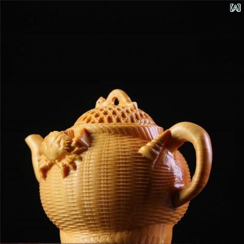 木製工芸品 男性用 天然木 崖柏 魚籠型 ミニ茶壺 手持ち飾り 新中華風 開運 金運 商売繁盛 縁起物 デスク飾り 置物 ギフト プレゼント