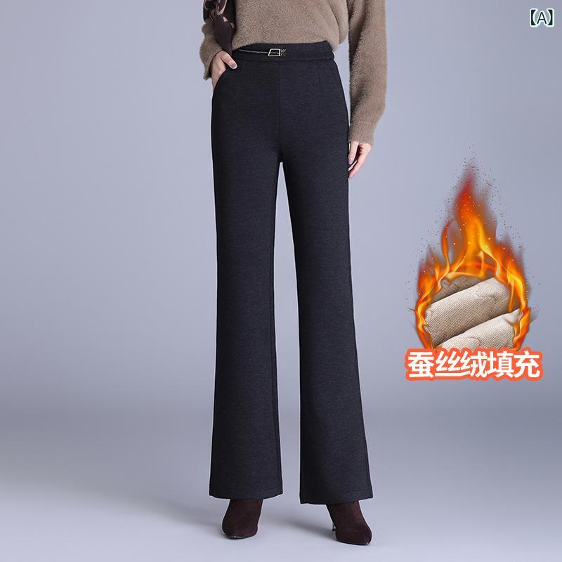 フレアパンツ レディース 女性用 スラックス ハイウエスト セミフレア 裏起毛 保温 細見え ストレッチ 通勤 オフィス カジュアル 上品 秋冬 ポリエステル ブラック ブラウン
