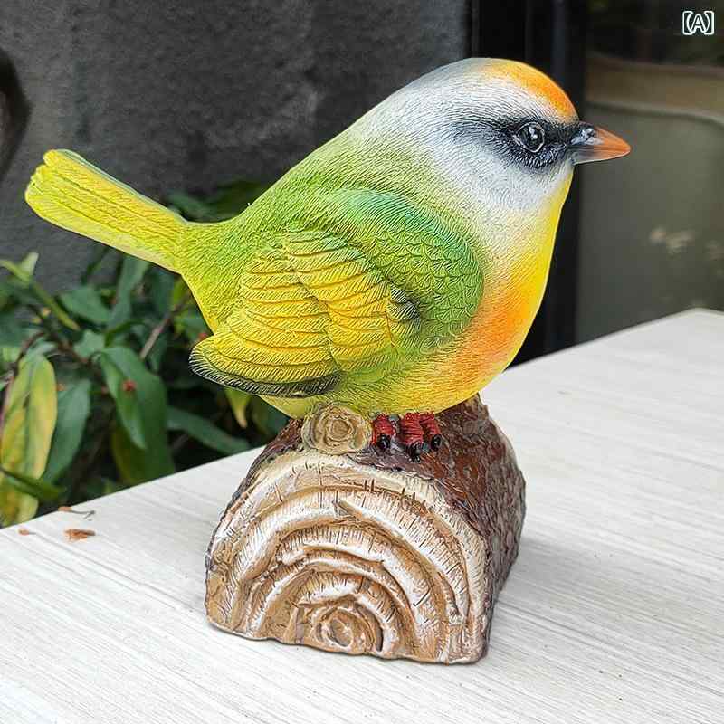 置物 センサー式 鳥のさえずり 本物そっくり 小鳥 バードオブジェ 合成樹脂製 彫刻 ガーデン バルコニー ベランダ 店舗 庭園 装飾 デコレーション 黄色 青色 アメリカンカントリー