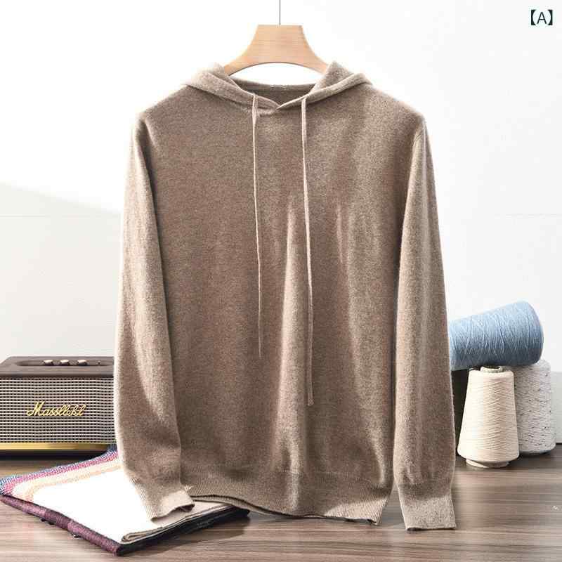 カシミヤニット メンズ カシミヤ フーディプルオーバー セーター カジュアル デイリーユース ゆったり ビッグシルエット 長袖 秋冬 暖かい 防寒 シンプル ベーシック 無地