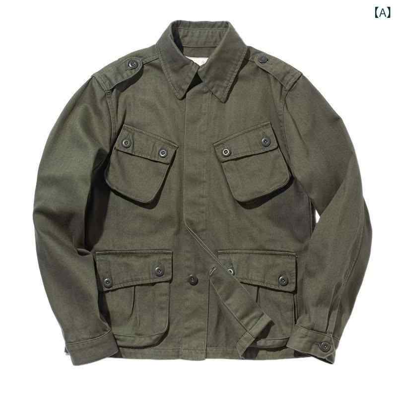 ジャケット メンズ 男性用 アメカジ ヴィンテージ風 ウエスタン ワークジャケット 作業服 多ポケット ヘビーウェイト 耐摩耗性 綿 コットン カーキ グリーン 襟付き ルーズフィット ビッグシルエット ゆったり 秋冬 アウター ブルゾン