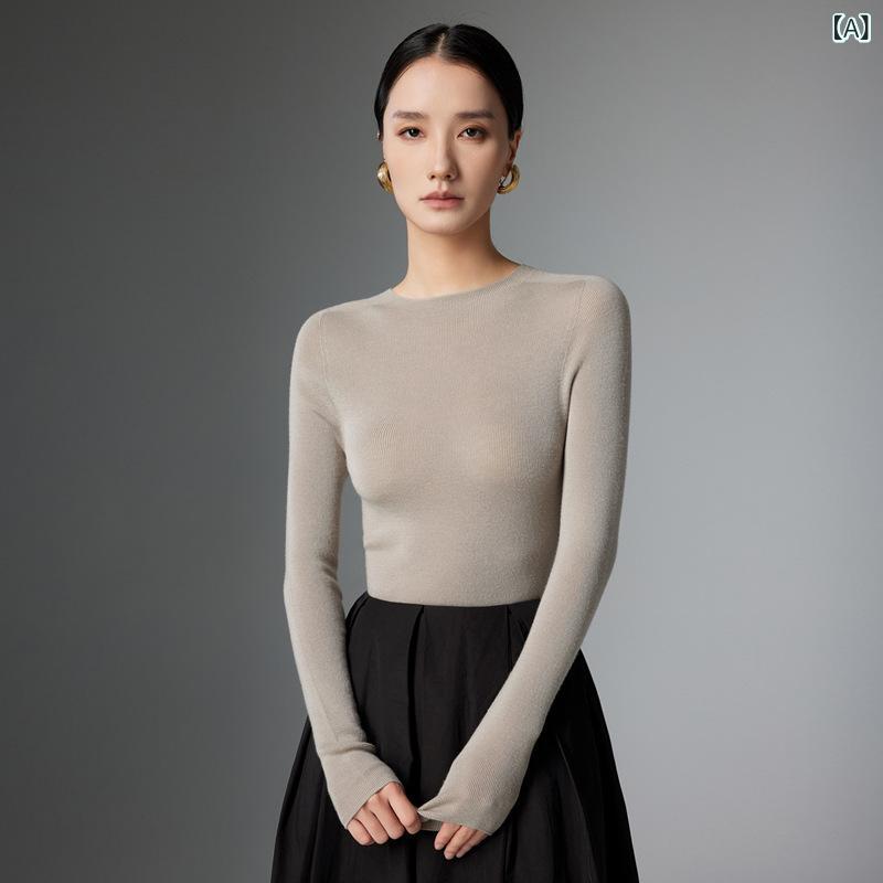 ニット レディース 女性用 秋冬 カシミヤ プルオーバー トップス スリムフィット 細見え 無地 ラウンドネック クルーネック 長袖 カットソー インナー 通勤 オフィス 普段使い|ラ・グラーヌ