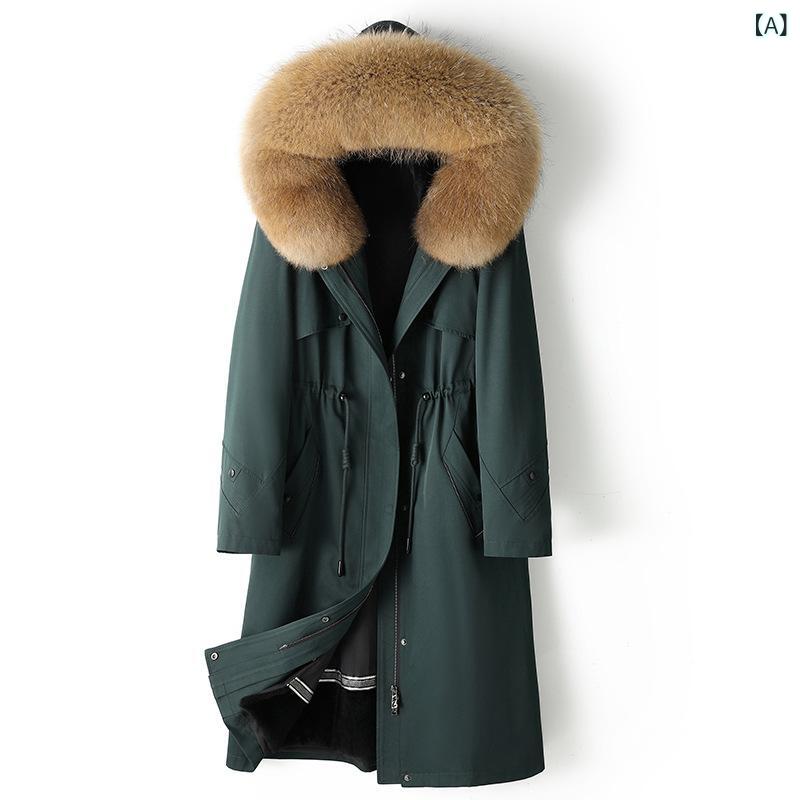 コート レディース 女性用 レッキスラビットファー ライナー 襟付き 取り外し可能 上品 高級感 パーカーコート モッズコート 長袖 ロング丈 防寒 アウター 通勤 秋冬
