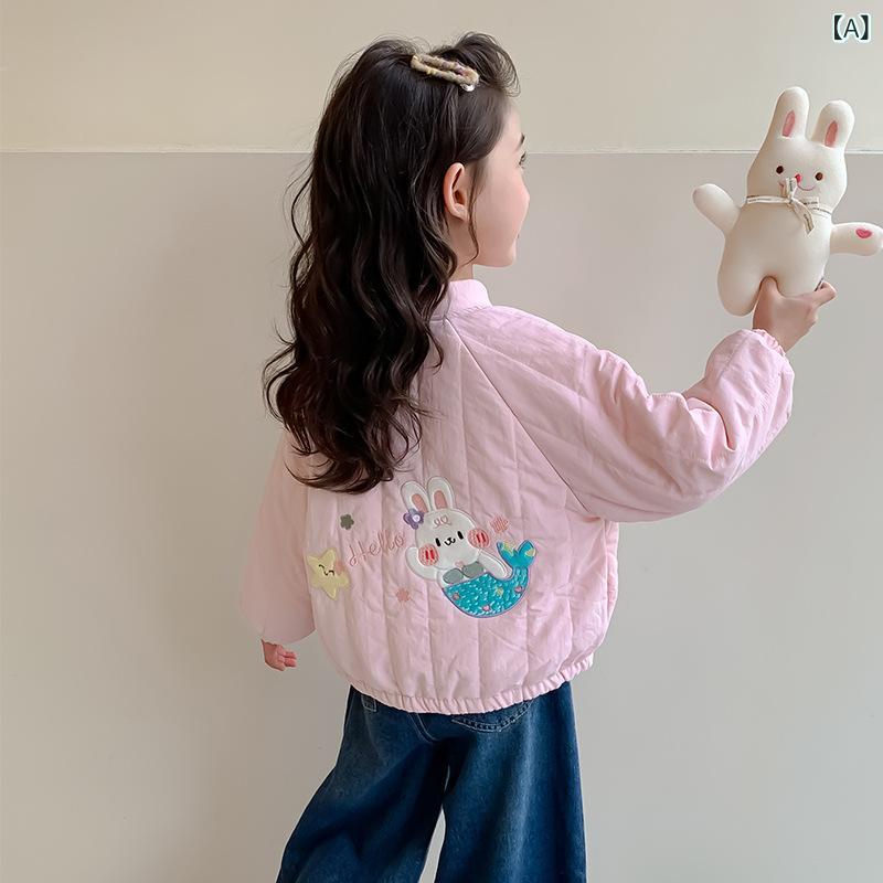 アウター 女の子 キッズ ベビー 秋冬 裏起毛 厚手 中綿 キルティング ベースボールジャケット ジャンパー かわいい おしゃれ 韓国子供服 通園 普段使い