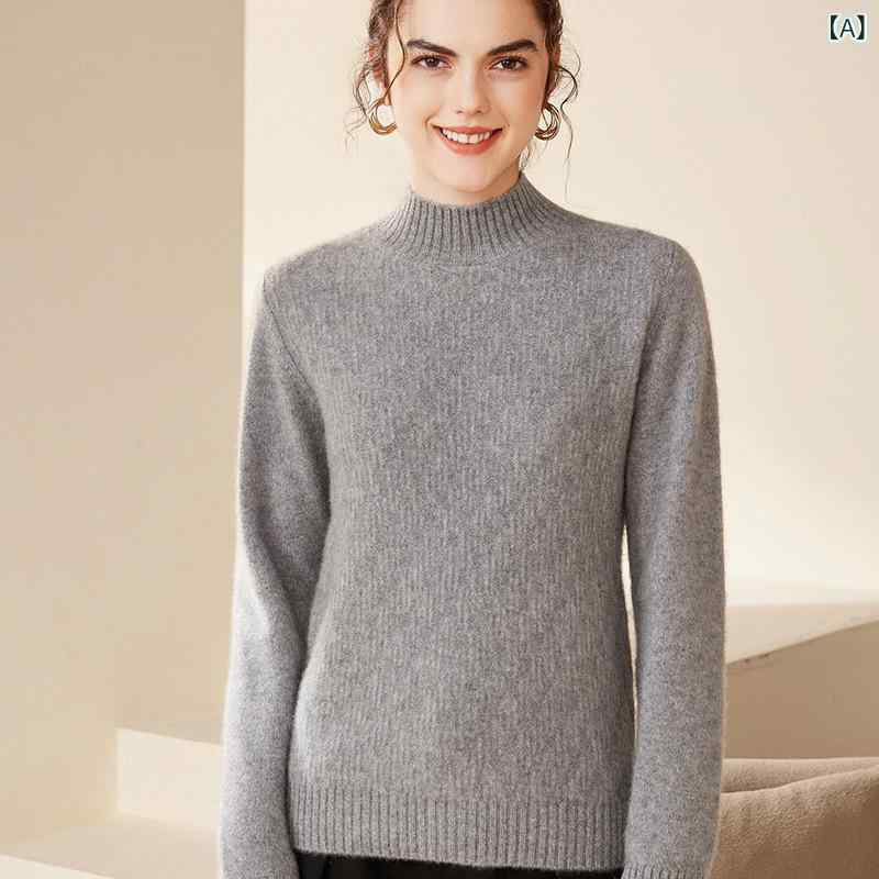 ニット レディース 秋冬 100%カシミヤ ハイネック 長袖 ゆったり 厚手 セーター トップス 上品 エレガント 通勤 無地 柔らかい 保温 グレー ブルー パープル