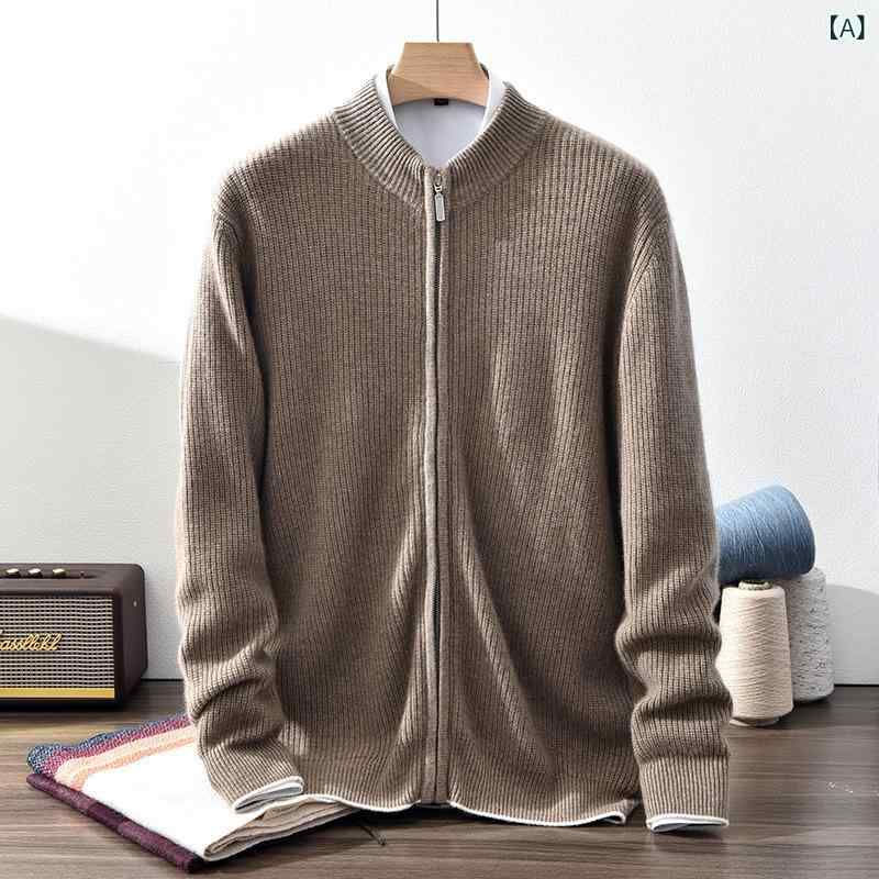 ニット メンズ 男性用 カシミヤ100% 肉厚 厚手 ハーフジップ モックネック プルオーバー セーター 長袖 ゆったり ルーズフィット ビジネス カジュアル 秋冬