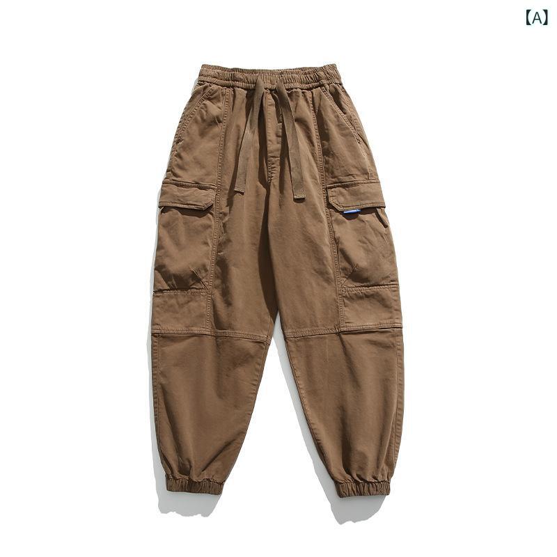 カジュアルパンツ メンズ 男性用 ゆったり ルーズフィット ストレート アンクル丈 ハイウエスト ウォッシュ加工 ユーズド加工 オーバーダイ コットン マシンウォッシャブル 高伸縮 防汚 シワになりにくい ストリート カジュアル ブラウン スモークグレー