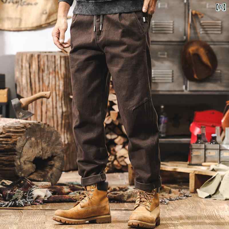 カーゴパンツ メンズ 男性用 アメカジ アメリカンヴィンテージ 新疆綿 ヘビーウェイト コットン 綿100% 秋冬 ルーズ ワイド ウォッシュ加工 耐久性 イージーケア 普段使い