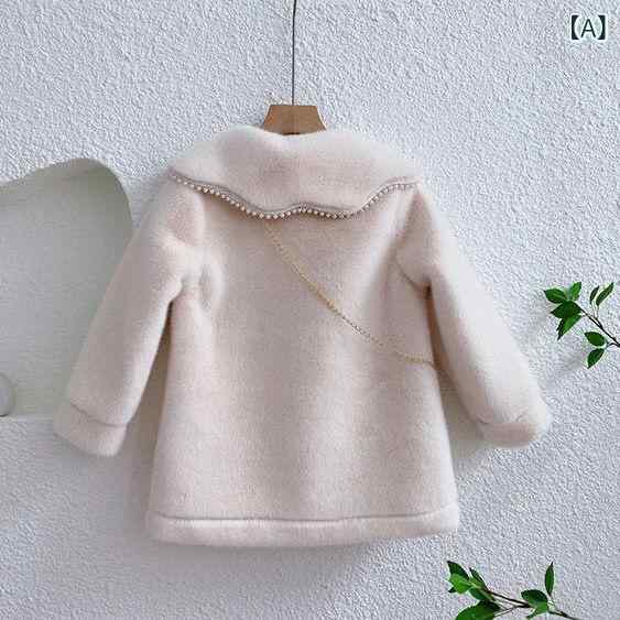 キッズ 女の子 アウター 冬物 厚手 フェイクファー コート もこもこ ふわふわ 防寒 あったか かわいい 上品 エレガント おしゃれ 韓国風 ミドル丈 ラウンドネック シングルボタン
