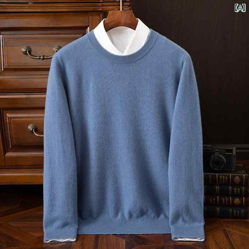 セーター メンズ 男性用 100% カシミヤ クルーネック プルオーバー ニット 長袖 シンプル 無地 ゆったり リラックスフィット カジュアル 普段使い 秋冬