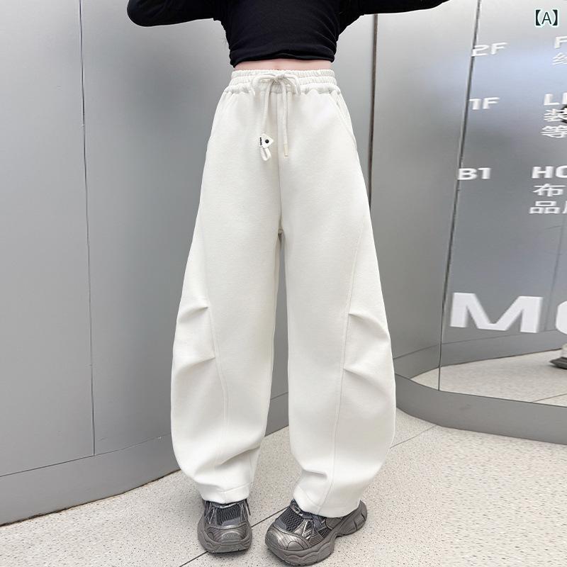 パンツ 女の子 ジュニア 綿 コットン 春秋 カーブシルエット スウェット トレーナー 韓国ファッション カジュアル リラックス おしゃれ ハイウエスト ボトムス