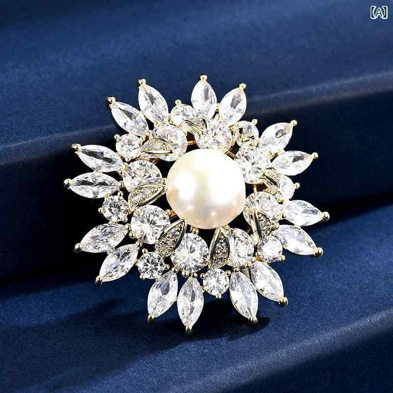 ブローチ 女性用 高級感 淡水パール 雪の結晶 レトロ アンティーク エレガント 上品 秋冬 豪華 銅製 電気メッキ加工 スーツ ジャケット アクセサリー SNS風
