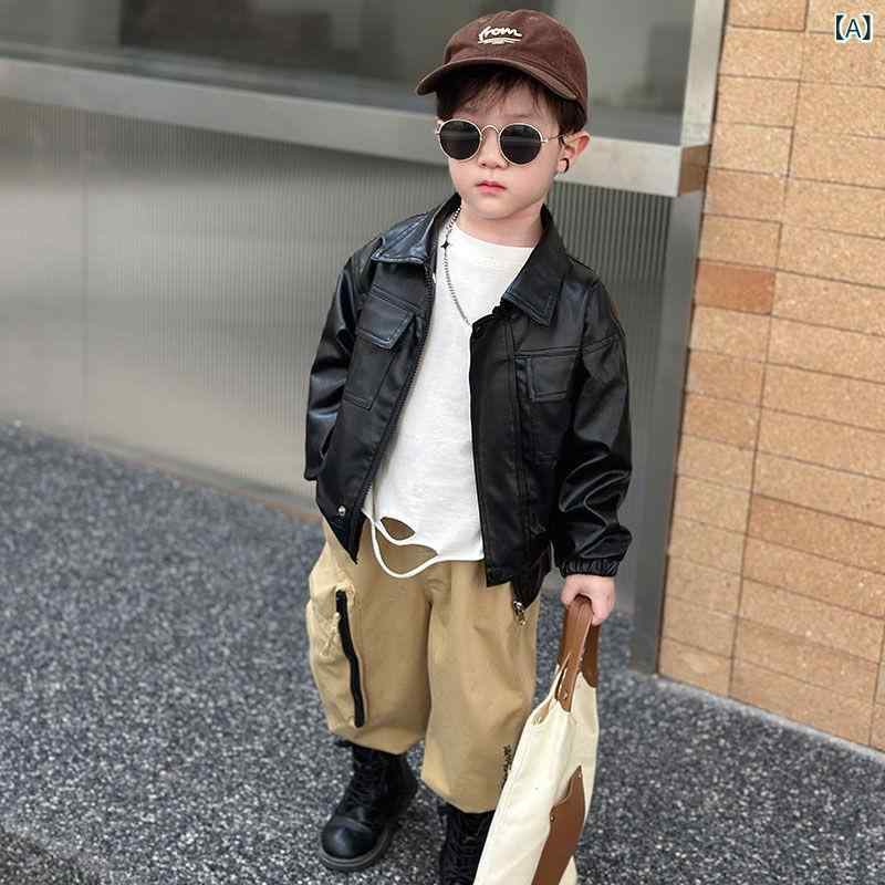 ジャケット 男の子 キッズ フェイクレザー PUレザー アウター ブルゾン ストリート カジュアル かっこいい おしゃれ 黒 ブラック ブラウン モカ 春秋 普段使い 通学