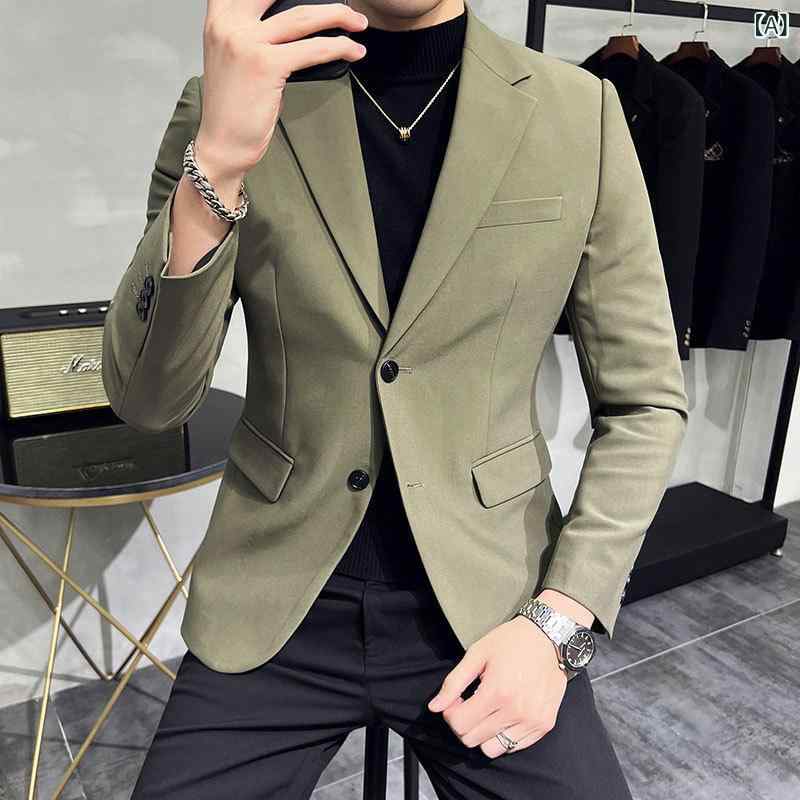 ジャケット メンズ 男性用 2つボタン シングルブレスト スリムフィット 細身 無地 ビジネス フォーマル オフィス 通勤 ポリエステル混紡 春アウター