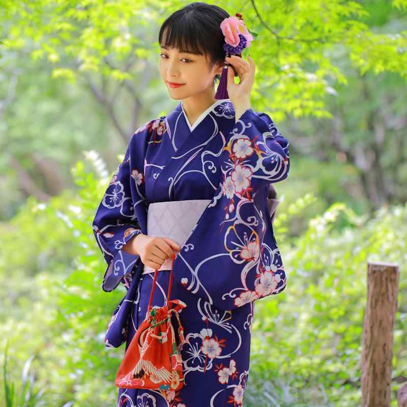 浴衣 レディース 着物 伝統柄 フォーマル 礼装 形態安定 しわになりにくい ポリエステル素材 化繊混紡 ロイヤルブルー ブルー系 夏物 お祭り 花火大会 イベント