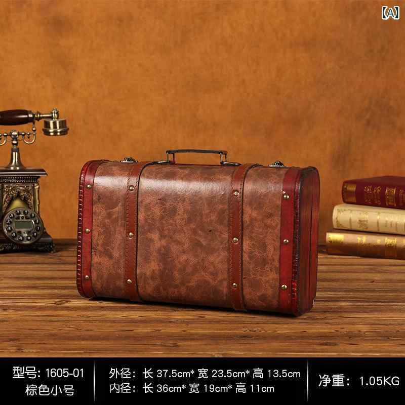 トランク 欧風 木製 レトロ アンティーク調 レザーボックス 撮影小道具 ヴィンテージ加工 装飾品 ディスプレイ オブジェ
