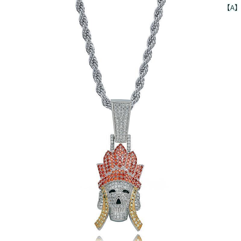 ネックレス メンズ ダークスカル 西遊記 キャラクターモチーフ 金箍棒 金蝉 緊箍呪 中国風 銅製 ペンダントトップ 細密ジルコニア ヒップホップ ストリートファッション 個性的