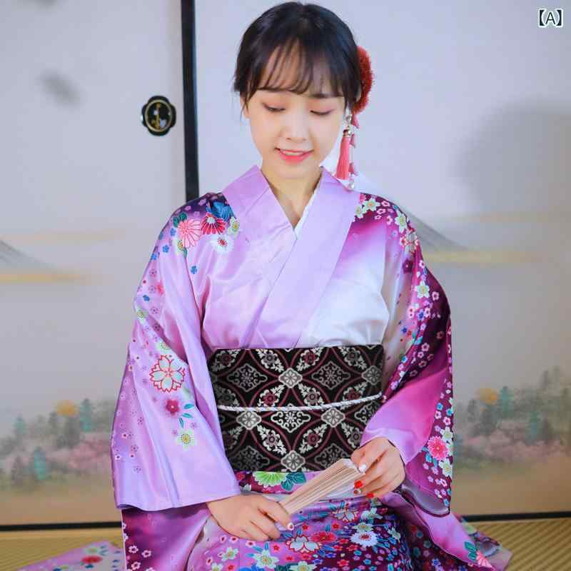 着物 レディース 振袖 和装 伝統的 フォーマル 正装用 位置柄プリント シワになりにくい お手入れ簡単 グラデーション 紫 ポリエステル