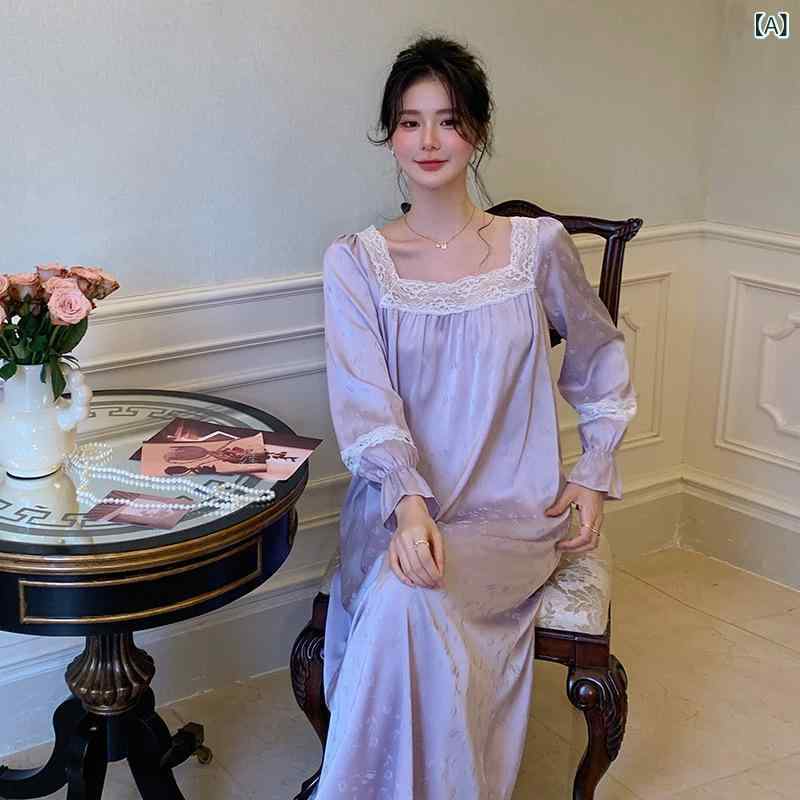 衣装 レディース フレンチ表現スタイル 繻子ジャカード 化粧着 お部屋お召しもの 秋冬 長袖 ロング丈 愛くるしげ 艶っぽい 御前上等感 雅びやか ポリエステル パープル系 普段使い走り おうち第四次元
