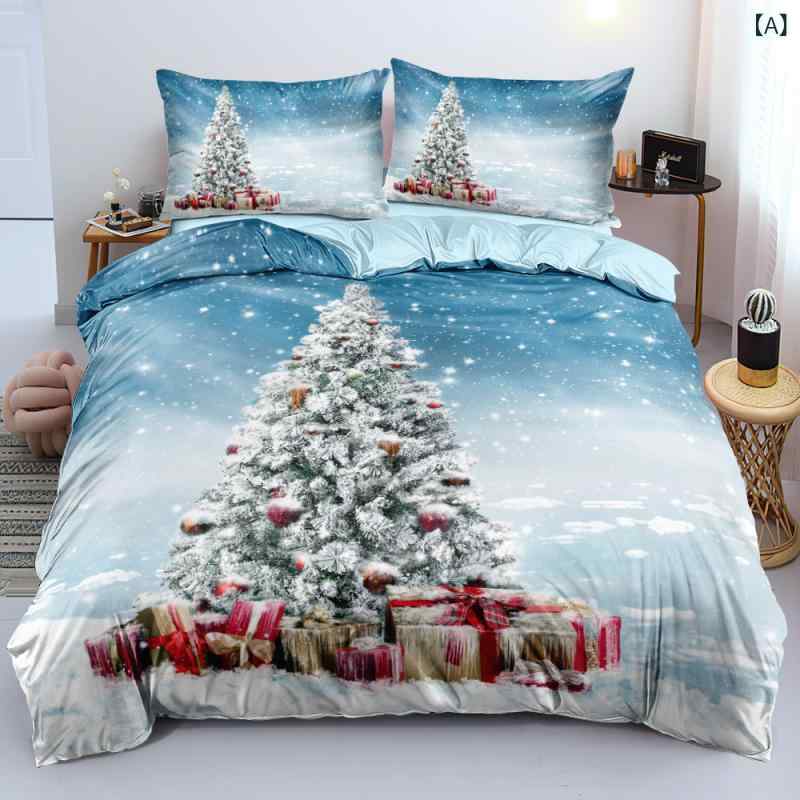 掛け布団カバーセット クリスマス 雪景色柄 布団カバー 枕カバー ピローケース 冬用 デジタルプリント ポリエステル ピーチスキン加工 寝具 インテリア カラフル