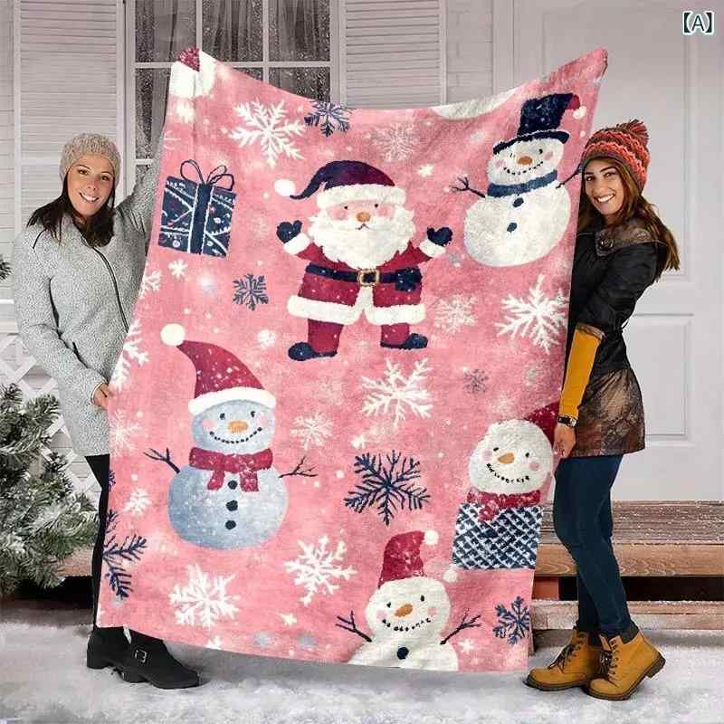 ブランケット 毛布 クリスマス サンタクロース 雪だるま柄 柔らか フランネル ポリエステル ソファ 膝掛け 寝室 お昼寝 オールシーズン 軽量