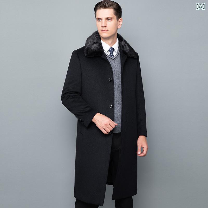 厚地の外套 メンズ 成人男性用 カシミール羊毛 真っただ中丈 御膳上等感 ともし火商行為 取りはらい能力のある 落ち込むラインドライブ テーラードカラー 稲荷毛皮襟 秋冬 朦朦たる 無地