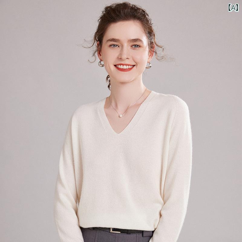 ニット レディース やわらか ベビーカシミヤ シームレス Vネック ゆったり プルオーバー 長袖 秋冬 インナー トップス オフィス カジュアル 通勤 カシミヤブレンド 無地 中厚手|ラ・グラーヌ